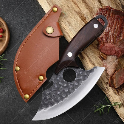 WXCOO Hand Forged Butcher Knife – High Carbon Steel BBQ & Meat Cutting Chef Knife