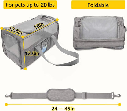 Soft Cat Carrier Bag – For Large Cats up to 20 lbs & Small Dogs | Zipper Closure, All Life Stages