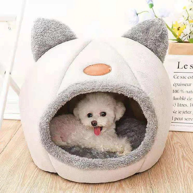 Winter Cozy Cave Bed - Deep Sleep Pet Nest for Cats and Small Dogs