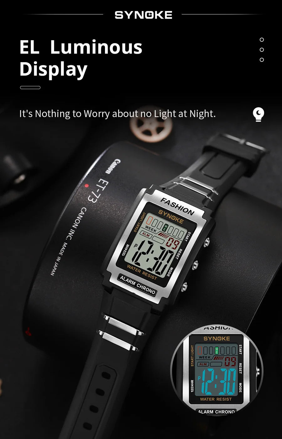 Digital Watches For Men Waterproof 31mm Ultra-thin Electronic Wristwatch Chronograph Sport SYNOKE Watch - BeeTrendyShop.COM