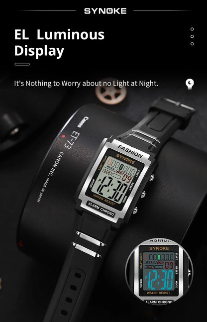 Digital Watches For Men Waterproof 31mm Ultra-thin Electronic Wristwatch Chronograph Sport SYNOKE Watch - BeeTrendyShop.COM