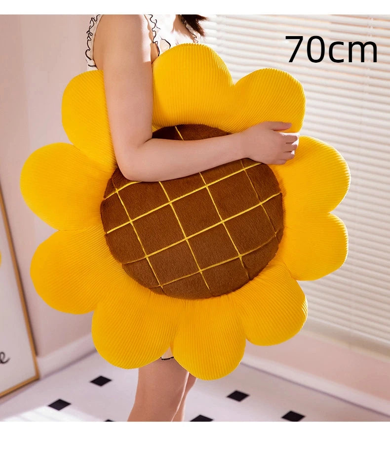 Sunflower Plush Decorative Cushion – Soft Round Pillow for Sofa, Office & Car | 34, 40, 50 & 70cm