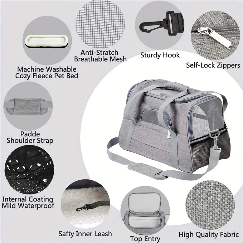 Large Cat Carrier Bag with Plush Mat – Breathable Mesh, Secure Straps, All Breeds