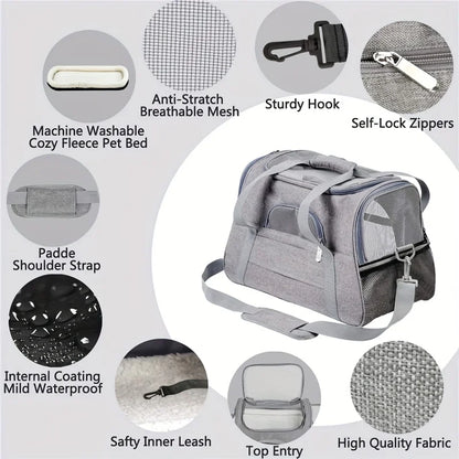 Large Cat Carrier Bag with Plush Mat – Breathable Mesh, Secure Straps, All Breeds