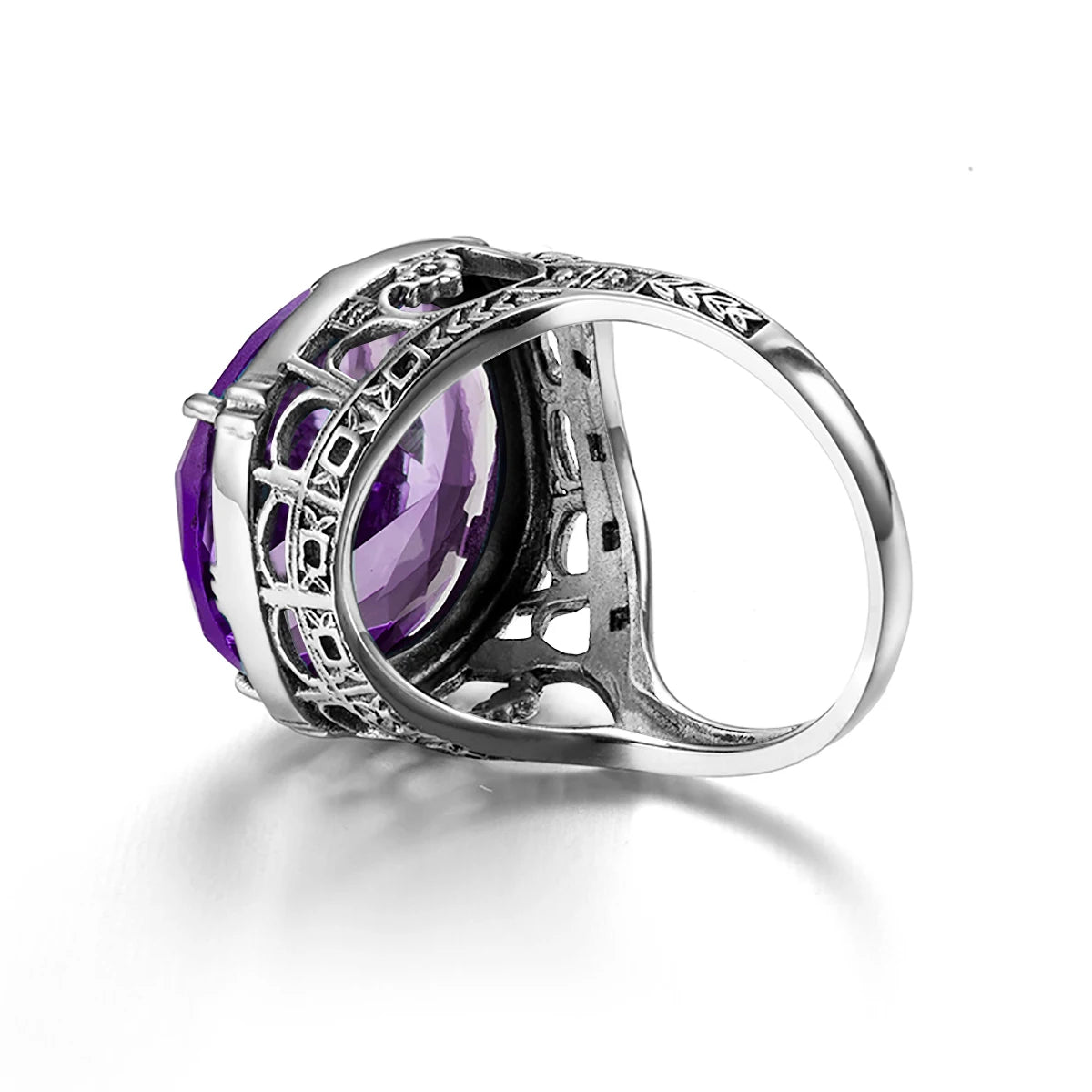Real 925 Silver Women Amethyst Gemstone Ring Wedding Rings Handmade Processing Victorian Antique Jewelry
