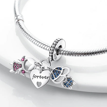 925 Sterling Silver Love Heart Family Charm Bead – DIY Jewelry Gift for Women