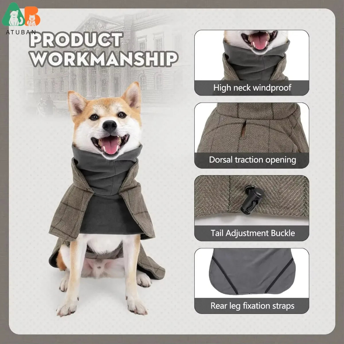 English Plaid Dog Vest - Fleece Lined Windbreaker with Traction Eyelets