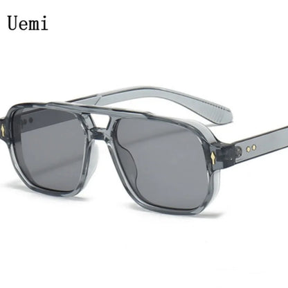 Retro Double Bridge Square Sunglasses – Luxury Rivet Design UV400 Unisex