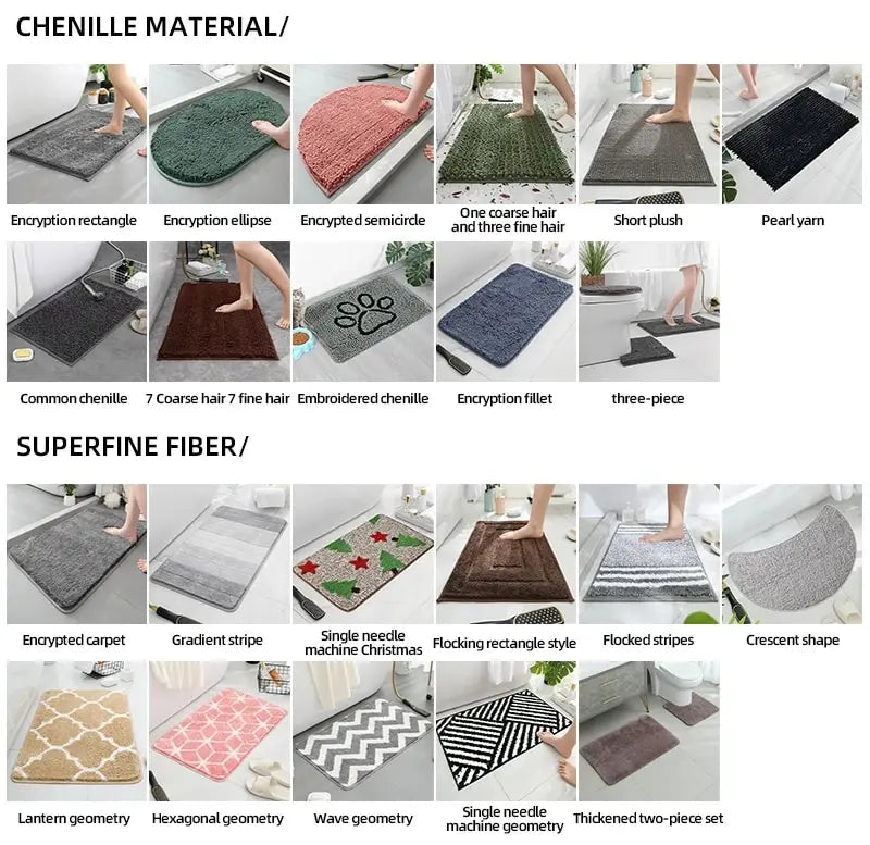 Modern Minimalist Solid Color Floor Mat, Square Long Plush, Thickened Absorbent Carpet, Bathroom Door Mat, Non Slip Mat - BeeTrendyShop.COM