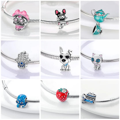 Silver Cute Animal Charm Bead – Penguin & Avocado Dangle Pendant for Bracelets
