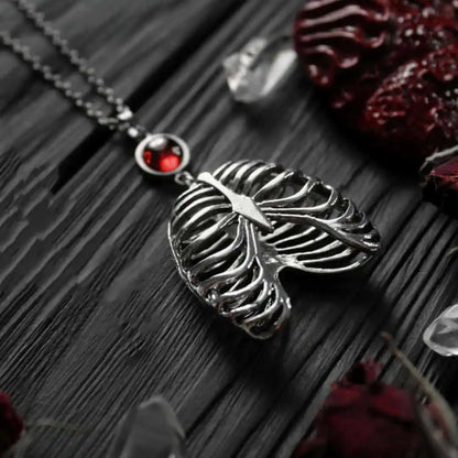 Gothic Hollow Heart Chest Organ Pendant Necklace – Punk Choker Unisex Jewelry