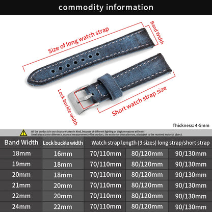 Retro Wet Wax Canvas Watch Band 18mm 19mm 20mm 21mm 22mm Gray Blue Brown Green Denim Strap Replacement Quick Release Watchbands - BeeTrendyShop.COM