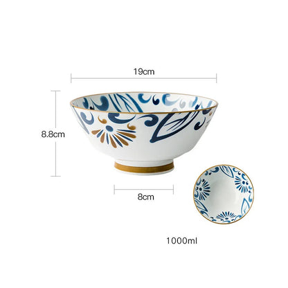 7.5-Inch Japanese Hat-Style Retro Ceramic Ramen Bowl – Fruit, Vegetable & Salad Noodle Holder