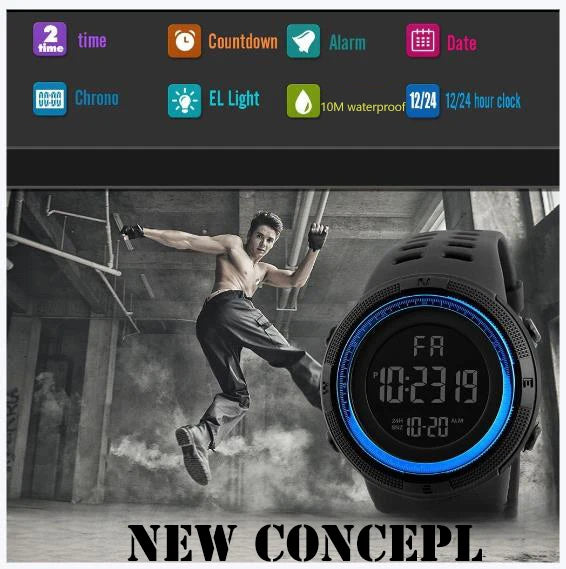 Men's Digital Electronic Watch Sports Glow 49mm Large Dial Student Outdoor Adventure Trend Multifunctional Maler fashion Watches - BeeTrendyShop.COM