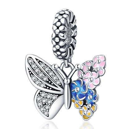 925 Sterling Silver Colorful Butterfly & Insect Zircon Charm Bead – DIY Jewelry