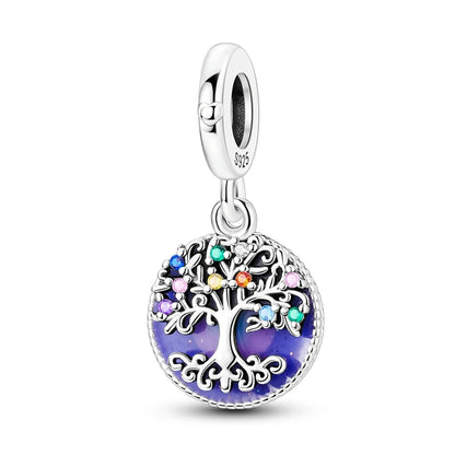 925 Sterling Silver Tree of Life & Peach Heart Charm Bead – Sweet Love DIY Jewelry