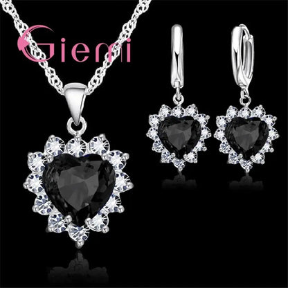 Love Heart Crystal Jewelry Set – Necklace & Earrings for Women