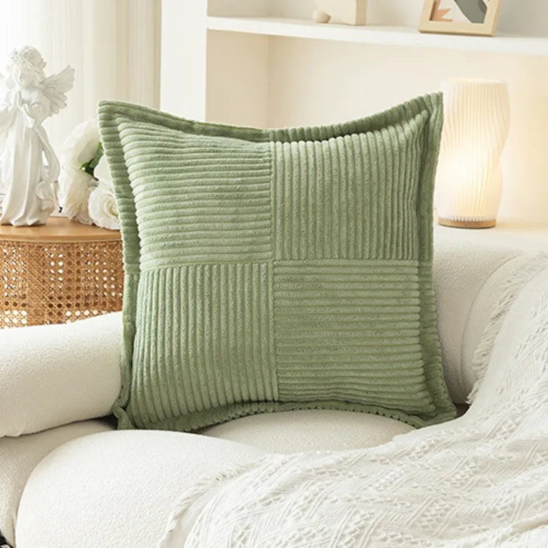 Broadside Ttriped Throw Cushion Cover 45x45cm Corduroy Pillow Covers with Splicing 18x18Inch Pillowcase for Sofa  Bed Livingroom