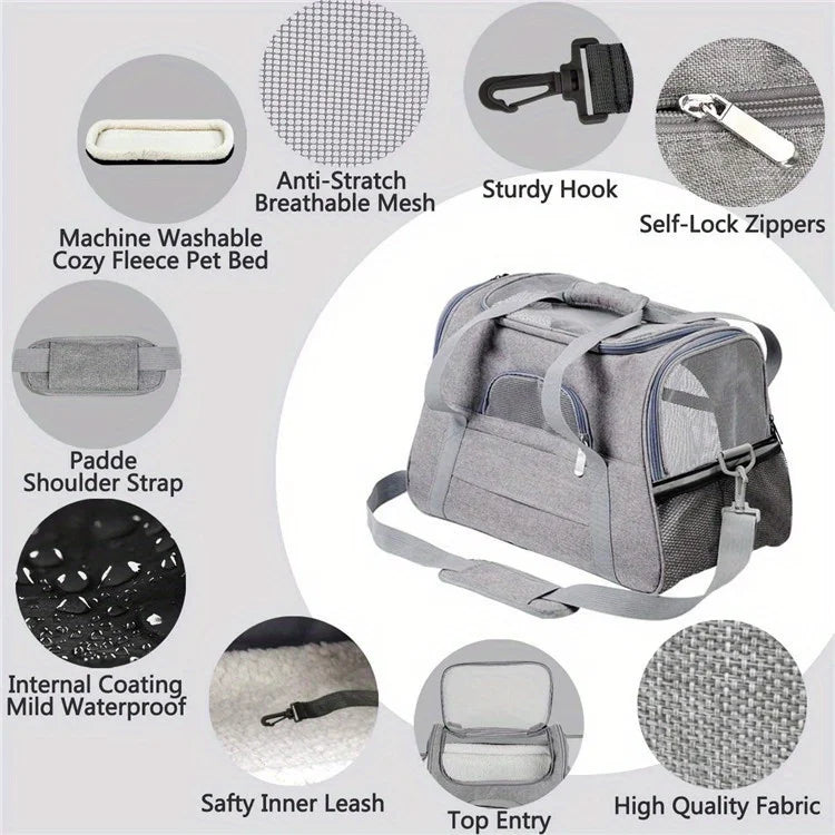 Large Cat Carrier Bag with Plush Mat – Breathable Mesh, Secure Straps, All Breeds