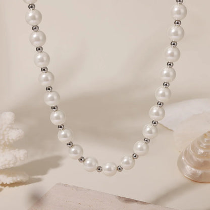 Shell Beaded Stainless Steel Necklace – 18K Gold Plated Clavicle Chain