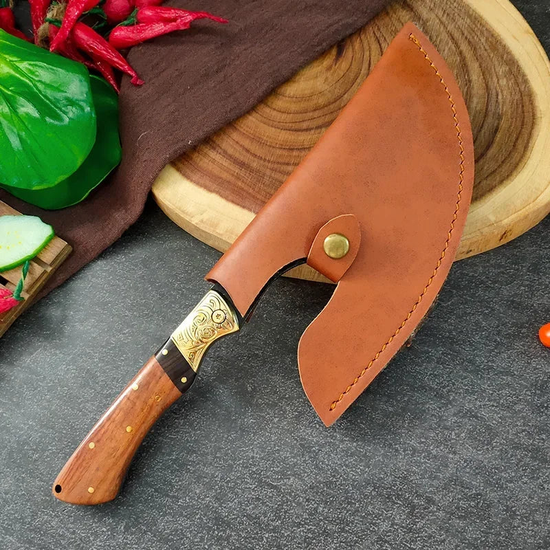 High Hardness Butcher's Knife BBQ Meat Fruit Cutting Utility Knife Professional Bone Chopping Axe Wood Handle Chef Slicing Knife