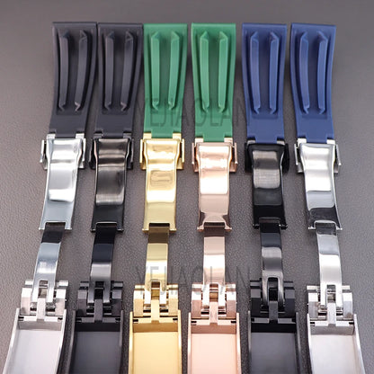 Silicone Watch Strap 20mm with Stainless Steel Buckle – Compatible with Rolex Daytona, SKY-DWELLER, YACHT-MASTER & NH35 Watches