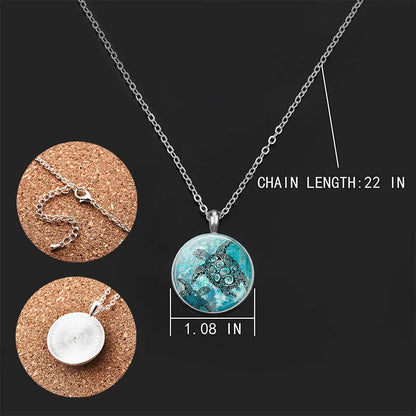 Ocean Marine Animal Glass Dome Pendant Necklace – Sea Turtle, Dolphin & Starfish Long Chain