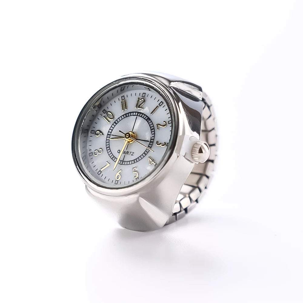 Vintage Punk Finger Watch Mini Elastic Strap Alloy Watches Couple Rings Jewelry Clock Retro Roman Quartz Watch Rings Women Men - BeeTrendyShop.COM