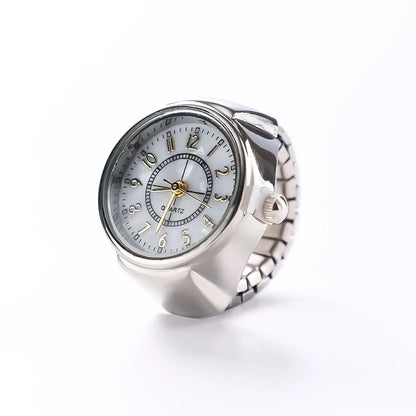 Vintage Punk Finger Watch Mini Elastic Strap Alloy Watches Couple Rings Jewelry Clock Retro Roman Quartz Watch Rings Women Men - BeeTrendyShop.COM