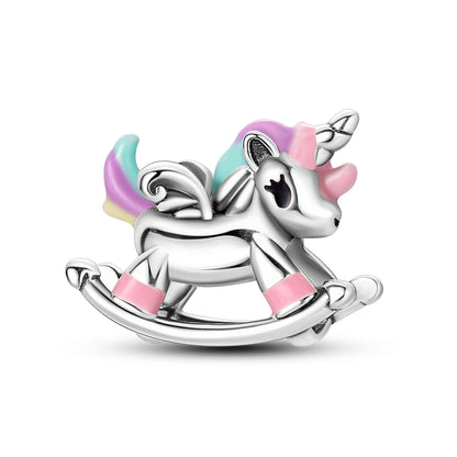 Silver Cute Animal Charm Bead – Penguin & Avocado Dangle Pendant for Bracelets