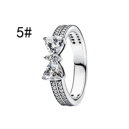 925 Sterling Silver Pink Bow Zircon Jewelry Set – Ring, Earrings, Bracelet & Necklace