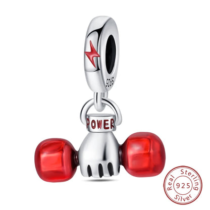 925 Sterling Silver Red Wine, Chili & Dumbbell Charm Bead – Fun DIY Jewelry