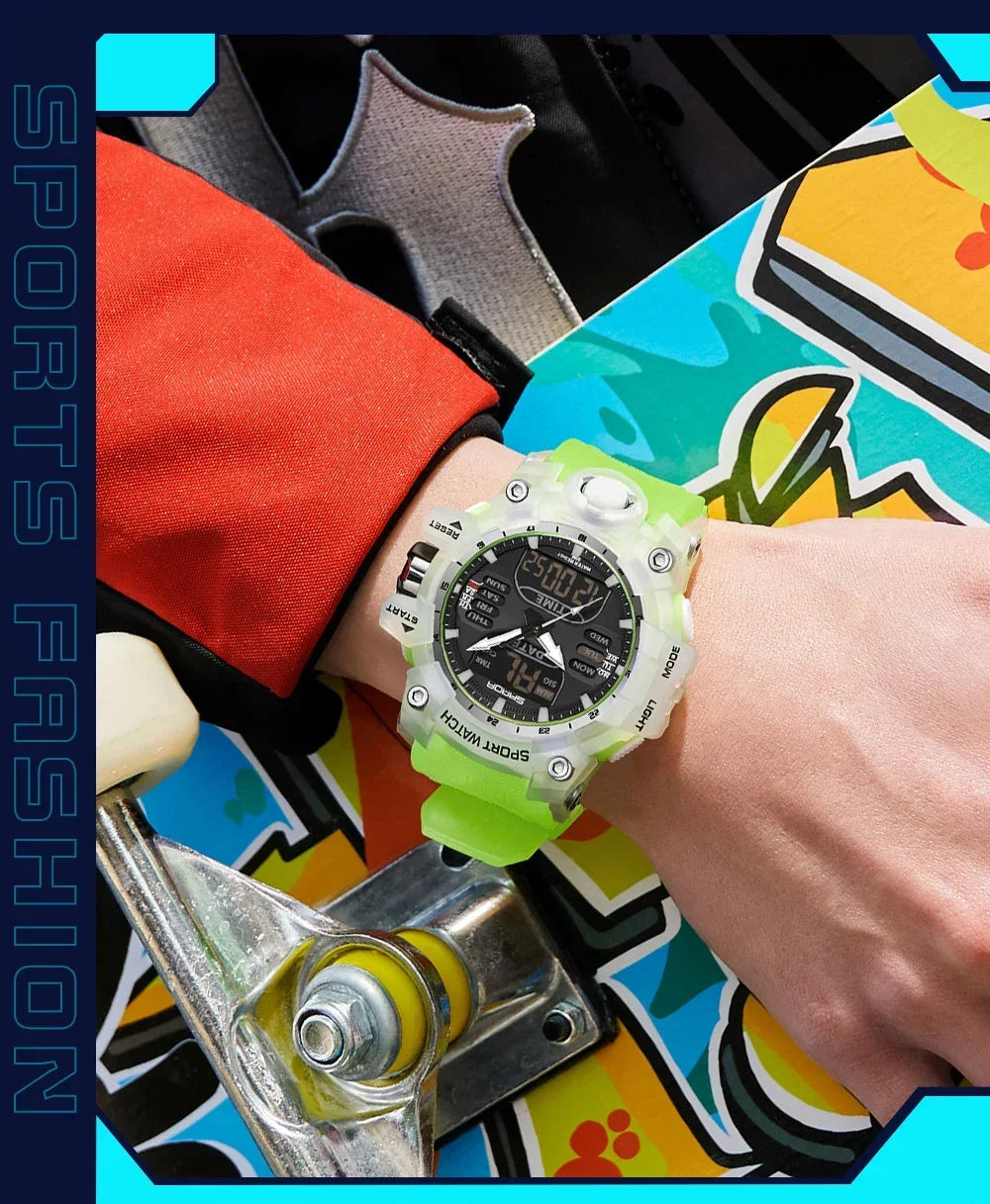 SANDA 6126  Digital Clock Dual Display Men Watches Waterproof Sports Watch Military Man Alarm Stopwatch Quartz Wristwatch Male