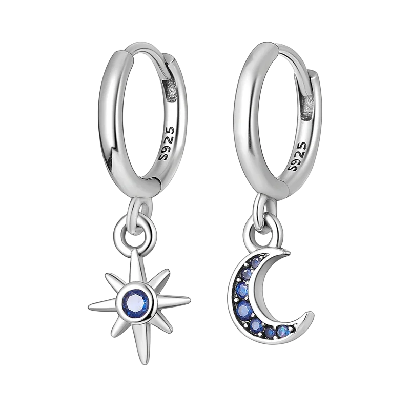Sparkling Hoop Earrings 925 Sterling Silver Moon Pearl Heart Crystal Luxury Romantic Earing Fit Woman Wedding Party Jewelry Gift
