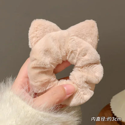 Korean Plush Cat Ear Scrunchies - High Elastic Hair Ties - BeeTrendyShop.COM