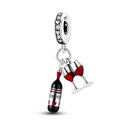 925 Sterling Silver Red Wine, Chili & Dumbbell Charm Bead – Fun DIY Jewelry