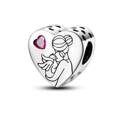 925 Sterling Silver Tree of Life & Peach Heart Charm Bead – Sweet Love DIY Jewelry