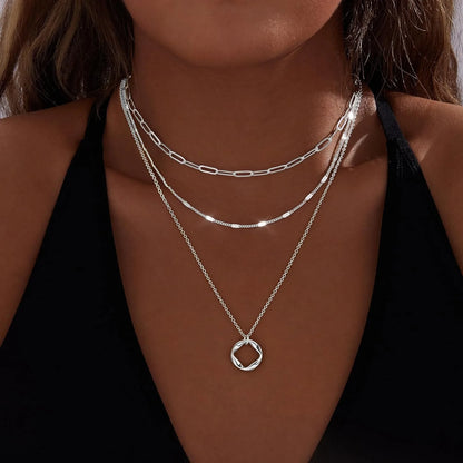 Layered Gold & Silver Necklace Set – Stackable Choker Pendant for Women