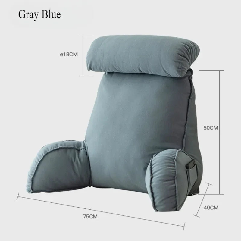 Headboard Backrest Pillow with Armrests 75x40x50cm – Washable Neck & Waist Protection Cushion for Bed & Sofa