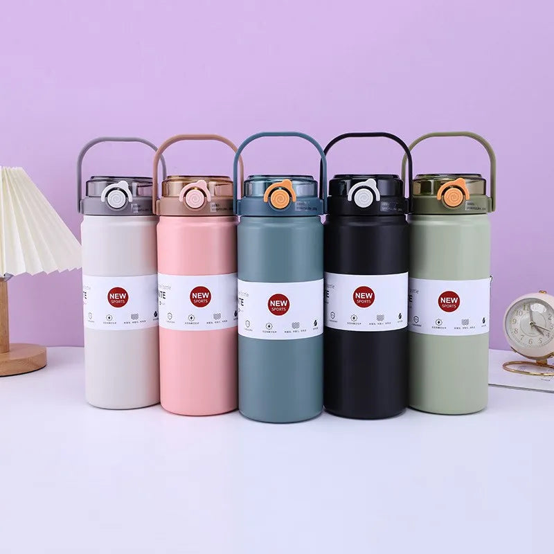 1L Stainless Steel Thermal Bottle with Straw – Vacuum Flask Hot & Cold Fitness Tumbler