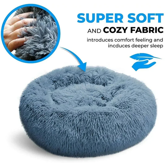 Self-Warming Round Pet Bed - Plush, Non-Slip Mat for Cats & Dogs