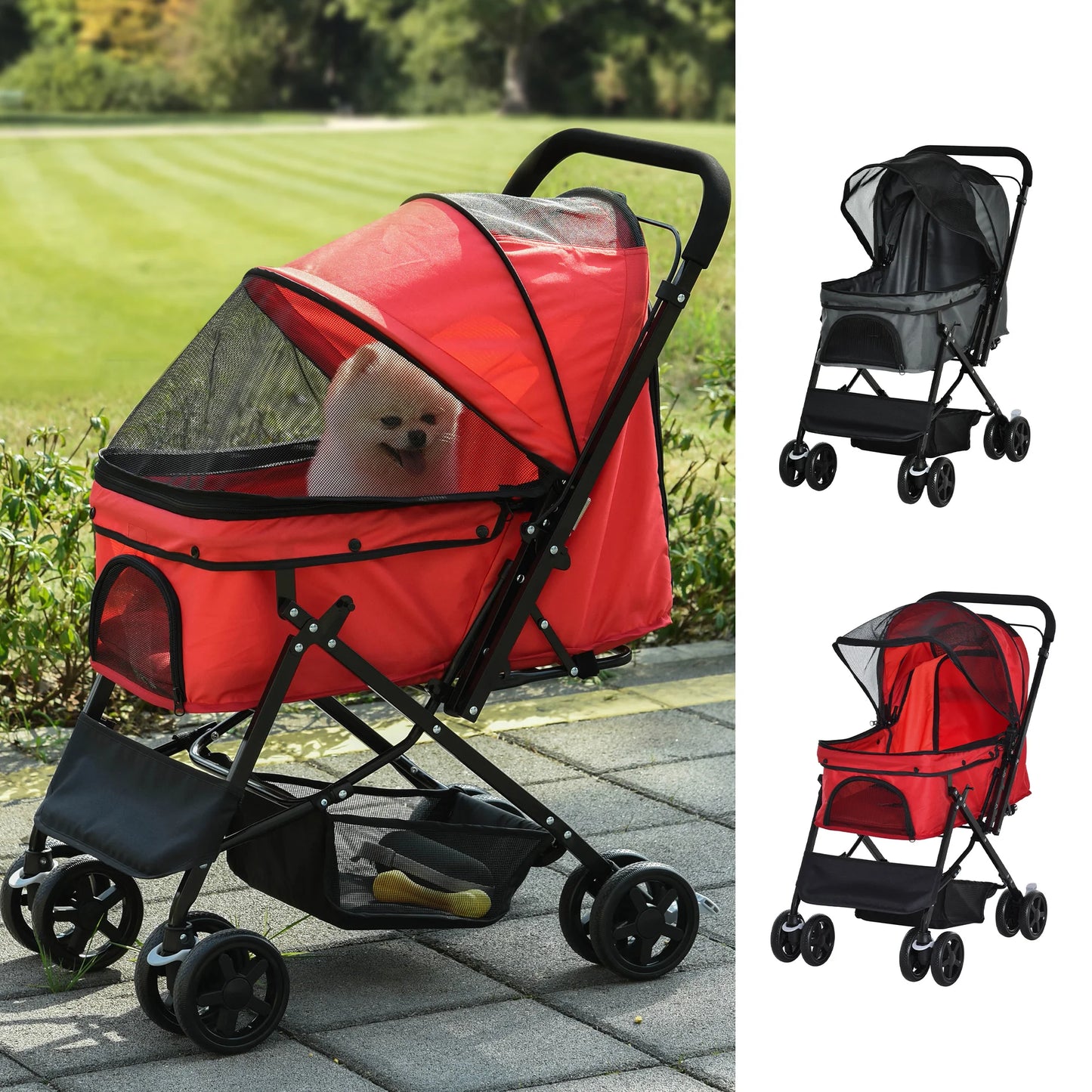 Pawhut Adjustable Canopy Pet Stroller - Lightweight & Foldable