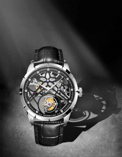 AESOP Flying Tourbillon Skeleton Mechanical Watch – Sapphire Mirror, Men's Luxury Timepiece