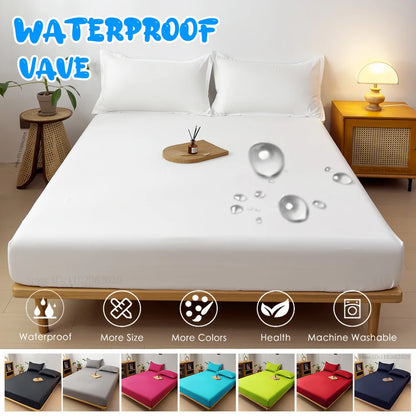 Waterproof Fitted Bed Sheet & Mattress Protector – Elastic Band Coverlet for Single, Double, King & Queen