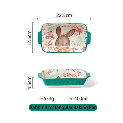 Forest Animals Ceramic Baking Pan with Handle – Salad Bowl & Au Gratin Dish
