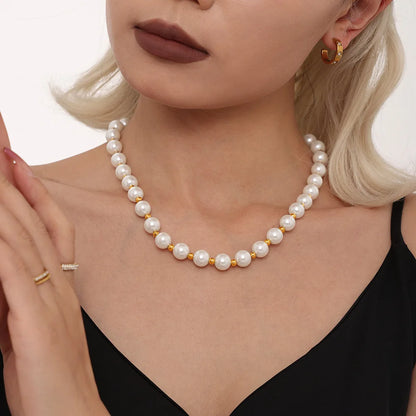Shell Beaded Stainless Steel Necklace – 18K Gold Plated Clavicle Chain