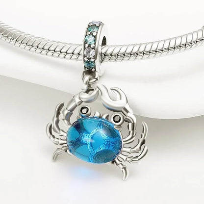 925 Sterling Silver Blue Crab & Red Lobster Charm Bead – Ocean DIY Jewelry