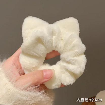 Korean Plush Cat Ear Scrunchies - High Elastic Hair Ties - BeeTrendyShop.COM