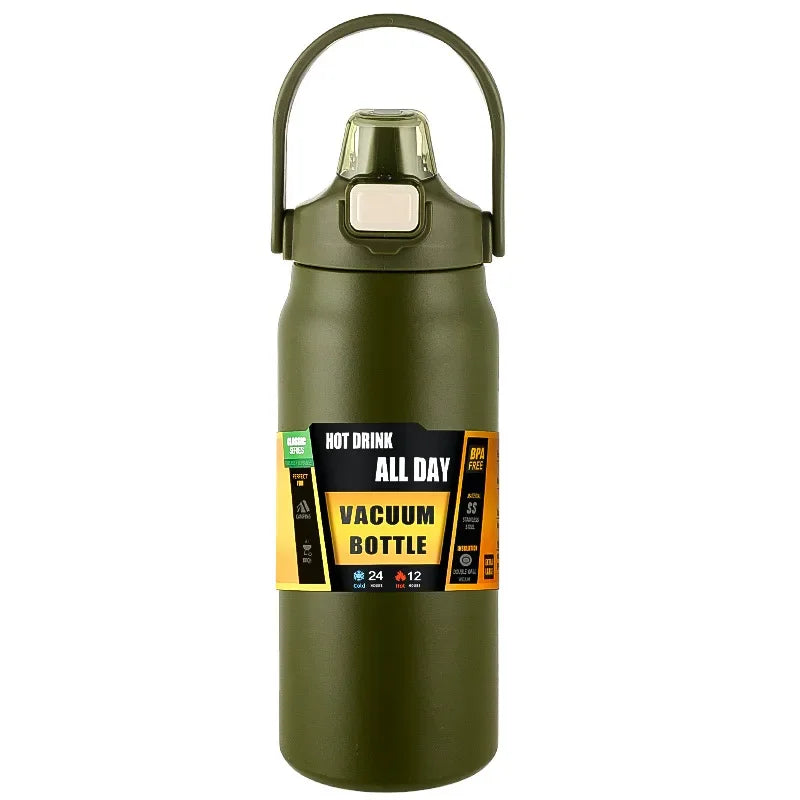 Portable Thermos with Straw – 304 Stainless Steel Hot & Cold Vacuum Flask