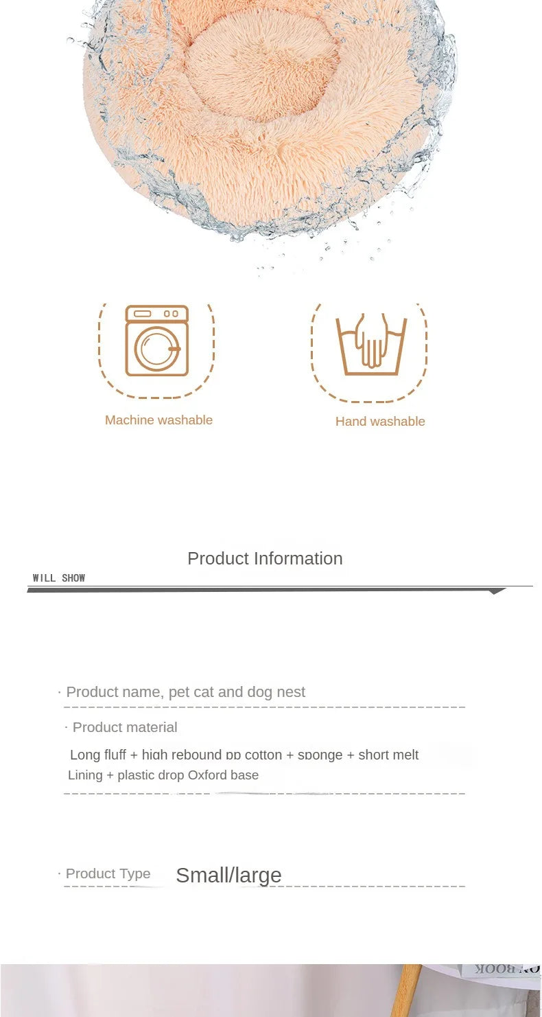 Winter Plush Pet Nest - Washable Round Bed for Cats and Dogs